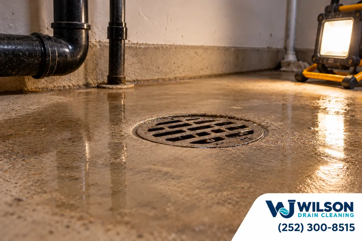 After view for emergency drain service, showing the same scene after service.
