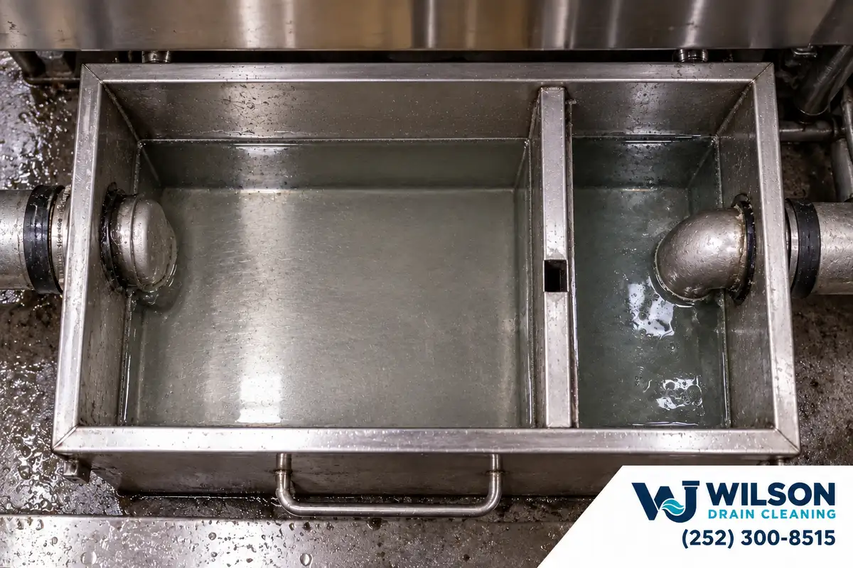 After view for grease trap cleaning, showing the same scene after service.